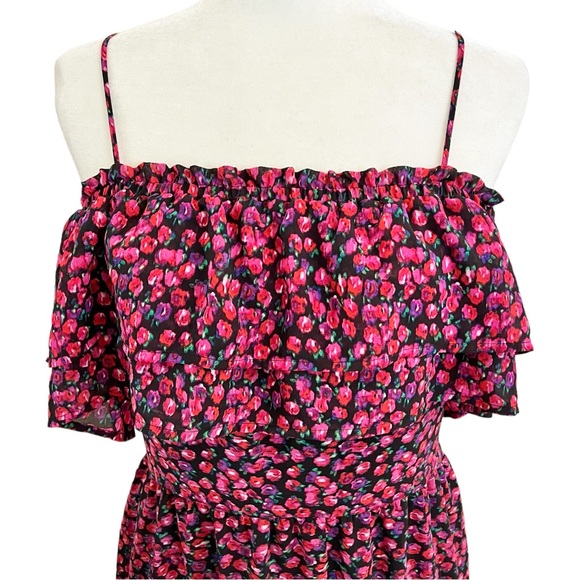 WAYF Daria Off Shoulder Ruffle Dress Berry Ditzy Large - Picture 7 of 16